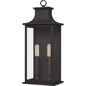 Abernathy 8.25 in. 2-Light Old Bronze Outdoor Wall Lantern Sconce with Clear Tempered Glass