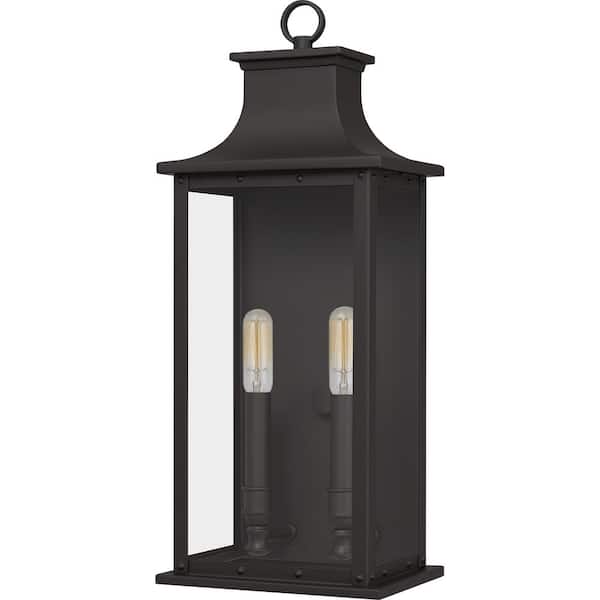 Quoizel Abernathy 8.25 in. 2-Light Old Bronze Outdoor Wall Lantern Sconce with Clear Tempered Glass