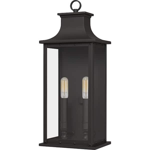 Abernathy 8.25 in. 2-Light Old Bronze Outdoor Wall Lantern Sconce with Clear Tempered Glass