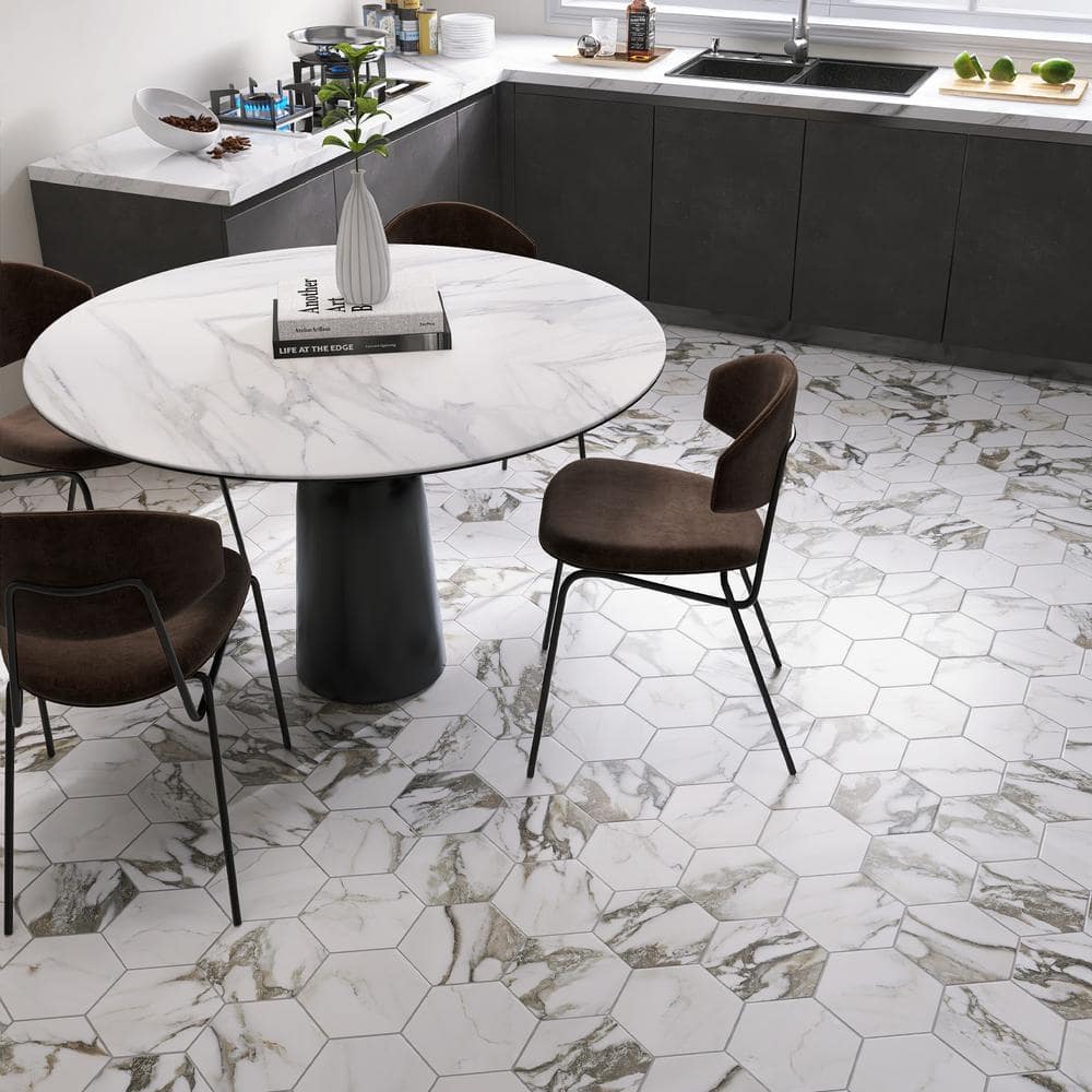 Marquina Hexagon Matte Porcelain Wall & Floor Tile 7.7" x 8.9"