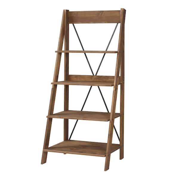 Brown Wood 4 Shelf Ladder Bookcase, Farmhouse Ladder Bookcase Design
