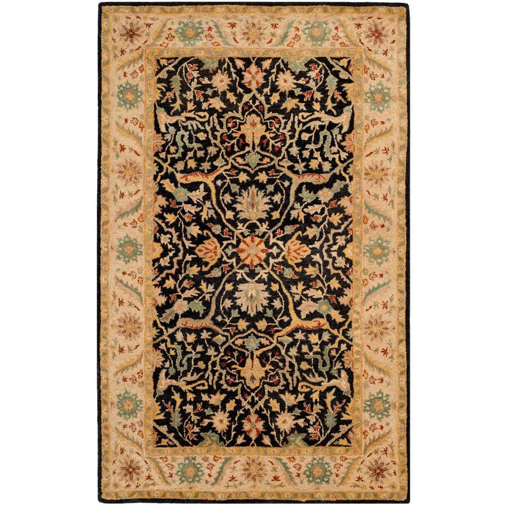 Handmade Black Floral Wool Tufted Area Rug