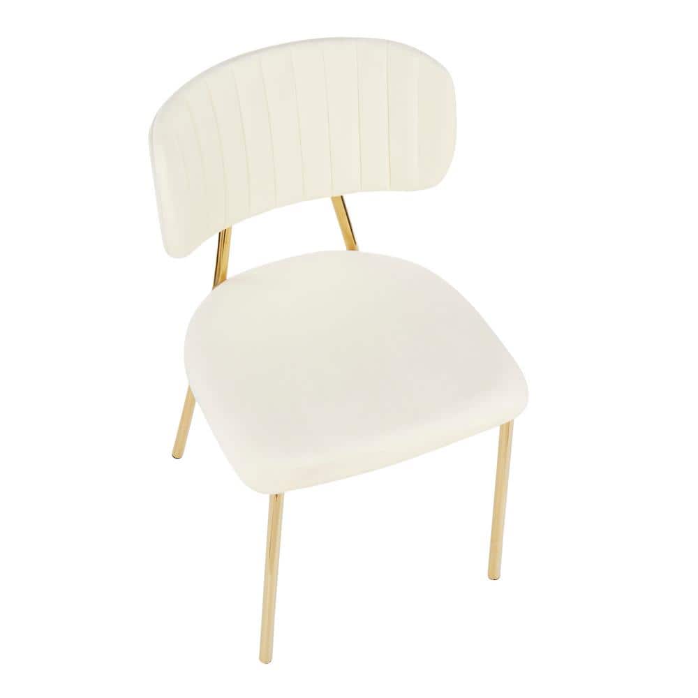 Set of 2 Cream Velvet Upholstered Side Chairs with Gold Metal Legs