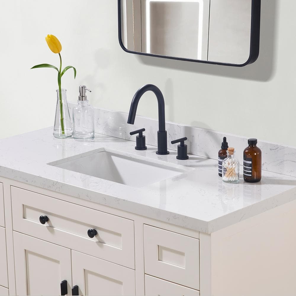 49" Aosta White Composite Stone Vanity Top with Ceramic Sink