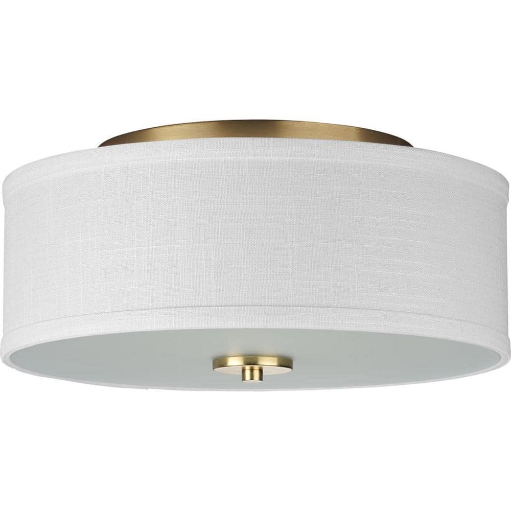 Satin Brass and White Drum Flush Mount Light