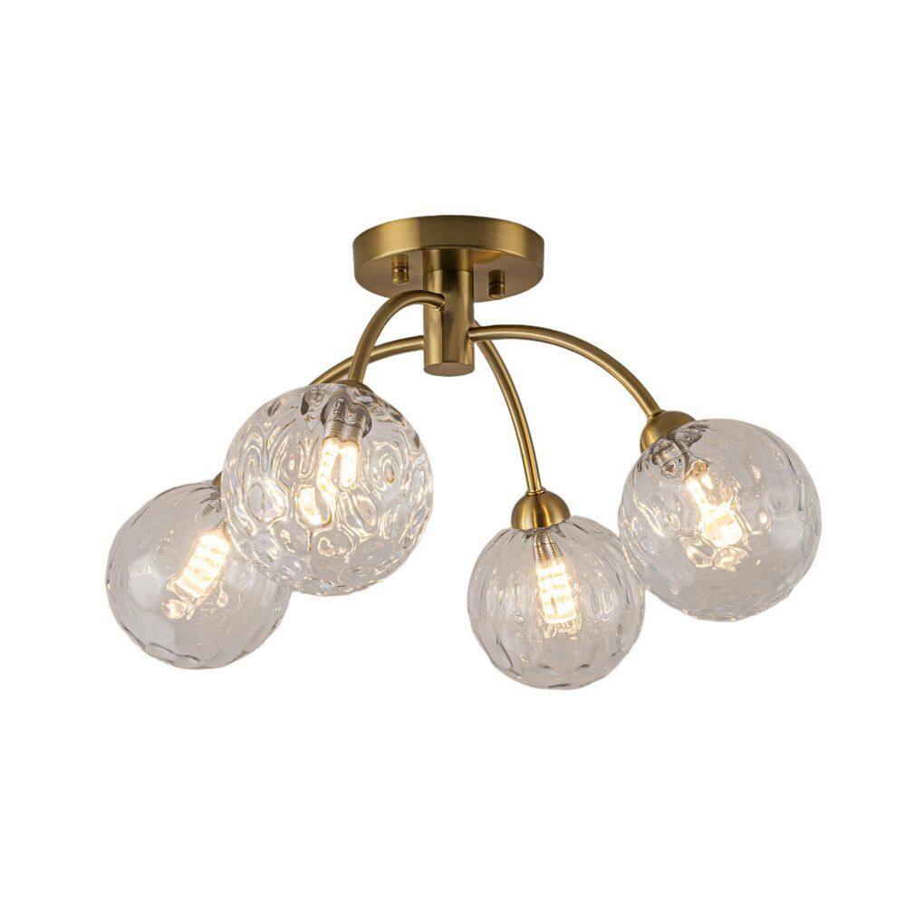 Gianna 4-Light 20 in. Modern Sputnik Brushed Brass Water Ripple Glass Globe Semi-Flush Mount Light for Dining Room price history on PriceWatchPro