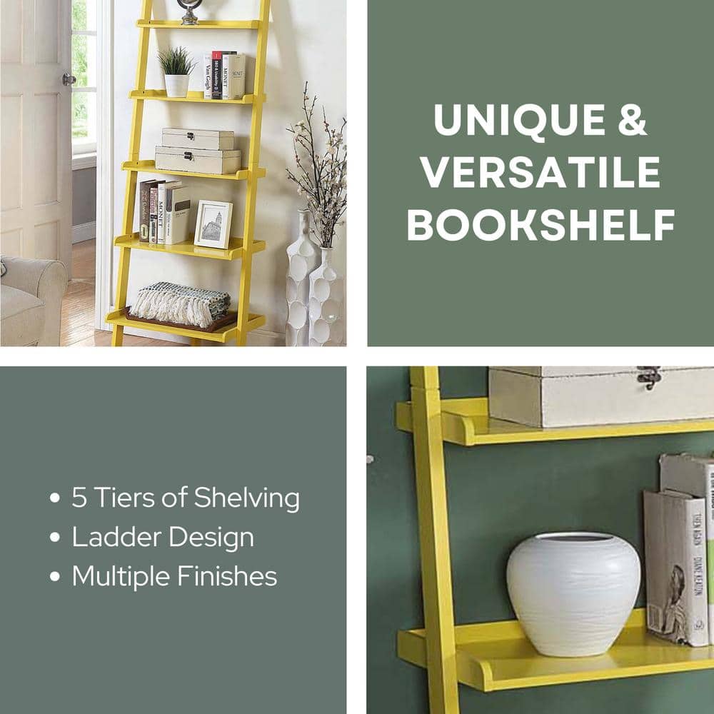Sunshine Yellow Solid Pine and Birch Veneer Ladder Bookshelf