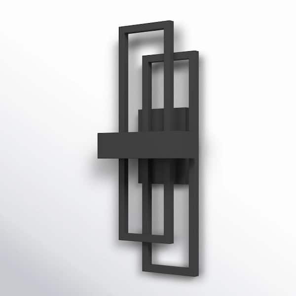 Montpelier 20 in. 2-Light Black Unique Geometric Design Waterproof Integrated LED Hardwired Wall Sconce