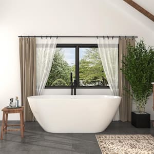 55 in. Acrylic Freestanding Flatbottom Double Ended Soaking Bathtub in White with Brass Drain