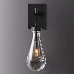 17.7 in. 1 Light Black Wall Sconce, Raindrop Wall Lighting with Hand Blown Solid Glass, Brass Base and Rod (1 Set)