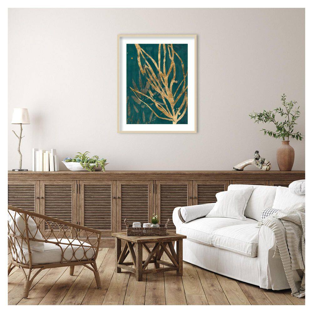 Burnished Jungle Leaves II Framed Abstract Art Print in Svelte Natural, 33 x 41 in.