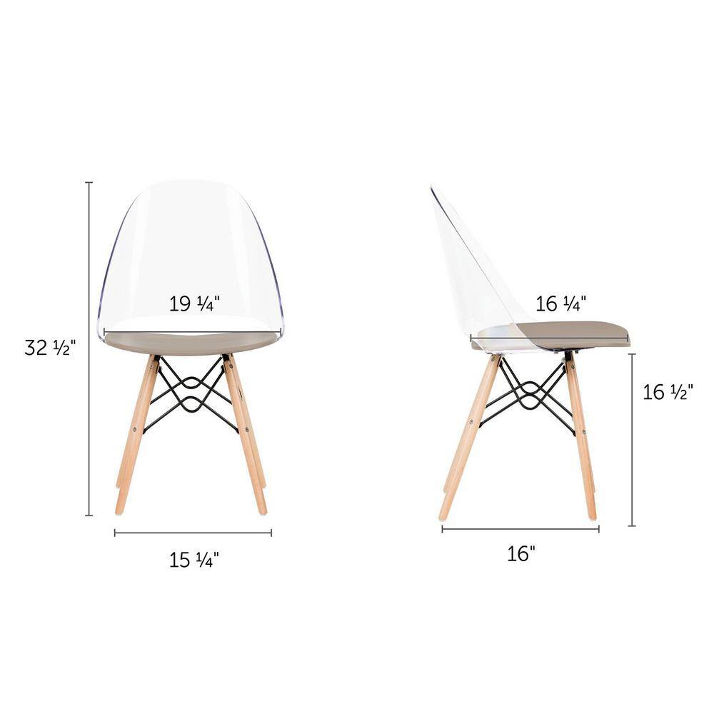 Soft Gray Clear Plastic and Wood Office Chair