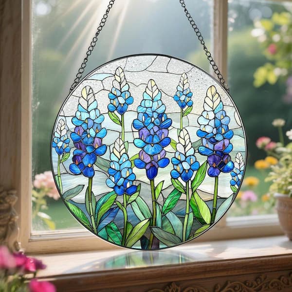 ★Hiroass★asian interior ★Glass＆Flowerset Blue Ornament Stained Glass Art Glass Window HDFSZHM4NM - The Home
