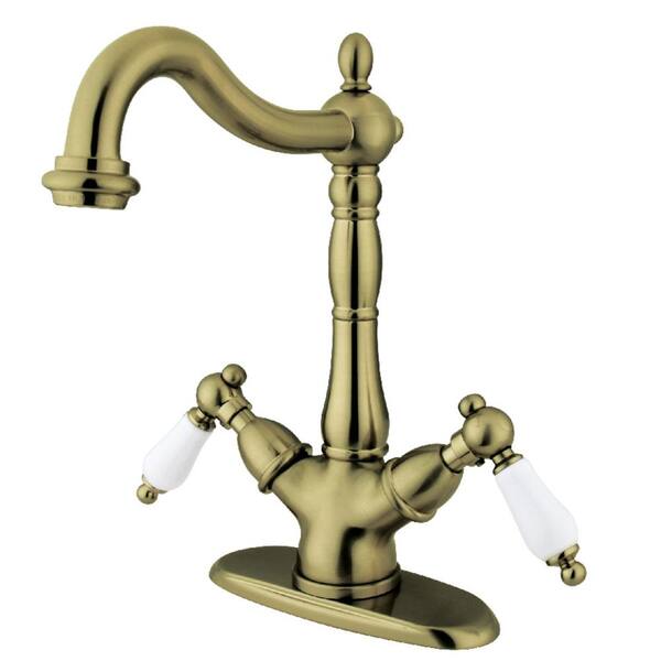 Kingston Brass Heritage Single Hole 2-Handle Bathroom Faucet in Antique Brass