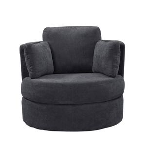 40 in. W Armless Fabric Curved Sofa Round Chair with 3 Pillows and Storage Dark Gray