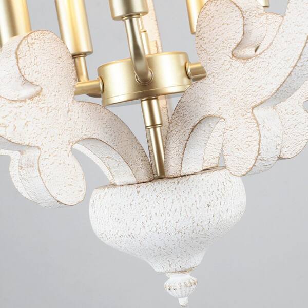 ZJVAIVE 5-Light Vintage Gold/White Wood Dimmable Farmhouse Candle