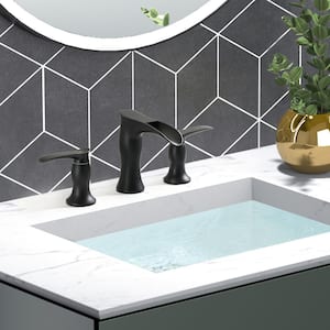 8 in. Widespread Double Handle 1.5GPM Widespread Three-Hole Split Waterfall Bathroom Faucet in Matte Black