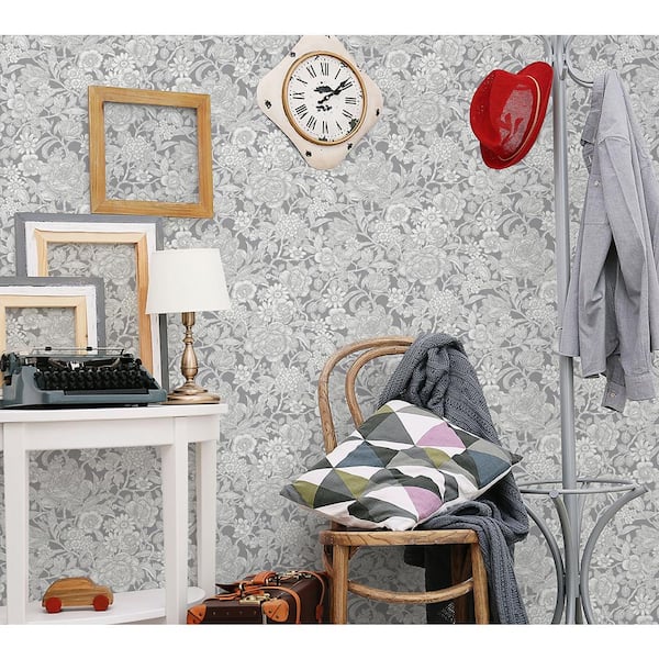 Hedgerow Grey Floral Trails Peelable Roll (Covers 56.4 sq. ft.)