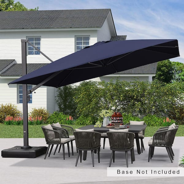 PURPLE LEAF 12 ft. Square Patio Umbrella Aluminum Large Cantilever Umbrella for Garden Deck Backyard Pool in Navy Blue