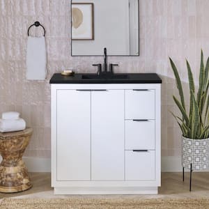 Harlock 37 in. Single Sink White Bath Vanity with Black Cultured Marble Top (Assembled)