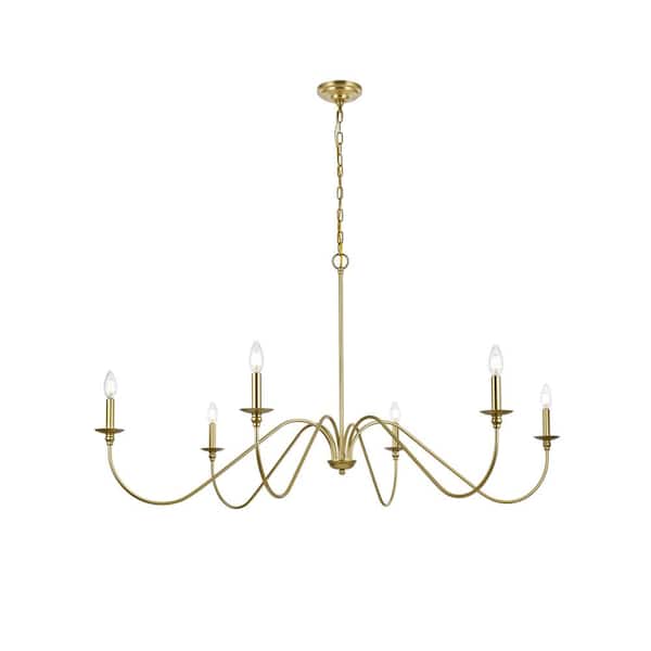 Unbranded 54 in. Home Living 6-Light Brass Chandelier with no Bulbs Included