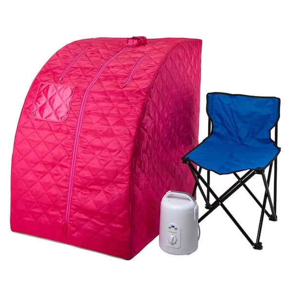 DURASAGE 1-Person Indoor Portable Steam Sauna Spa with 60 Minute Timer and Chair, Fuchsia