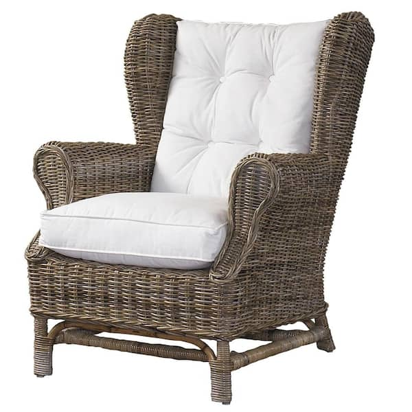 Padma's Plantation Kubu Gray Fabric Wing Chair with White Cushion