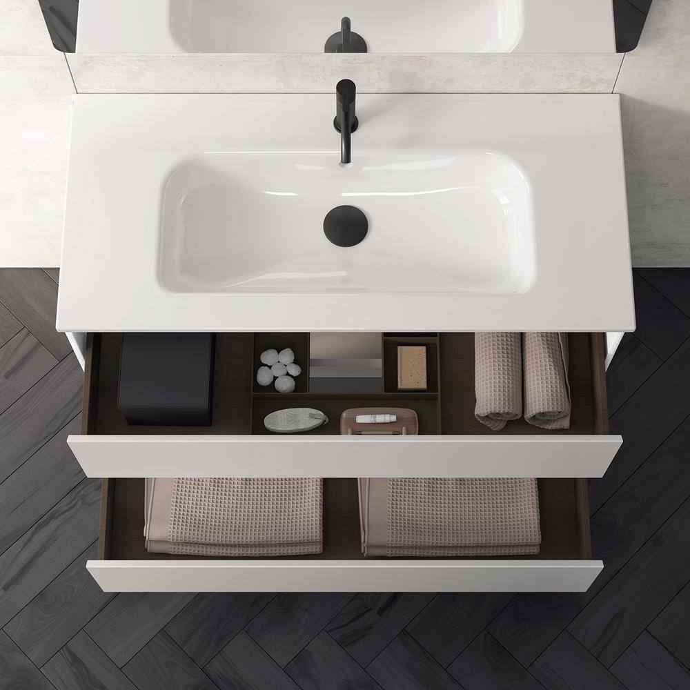 Minimalist Gloss White 32" Ceramic and Engineered Wood Vanity Set