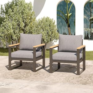 Outdoor 2-Piece Aluminum Patio Conversation Chair Set, Patio Chat Chair with Grey Cushions