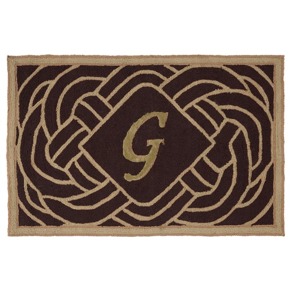 Monogram Chocolate 3 ft. x 4 ft. "G" Ornate Swirl Indoor/Outdoor Area Rug