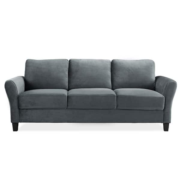 Lifestyle Solutions Wesley 31.5 in. Dark Grey Microfiber 4-Seater Tuxedo Sofa with Round Arms