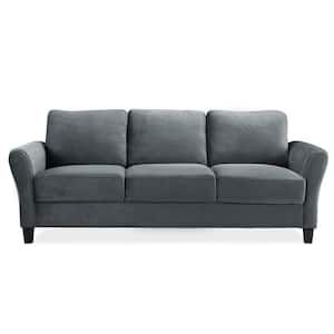 Wesley 31.5 in. Dark Grey Microfiber 4-Seater Tuxedo Sofa with Round Arms