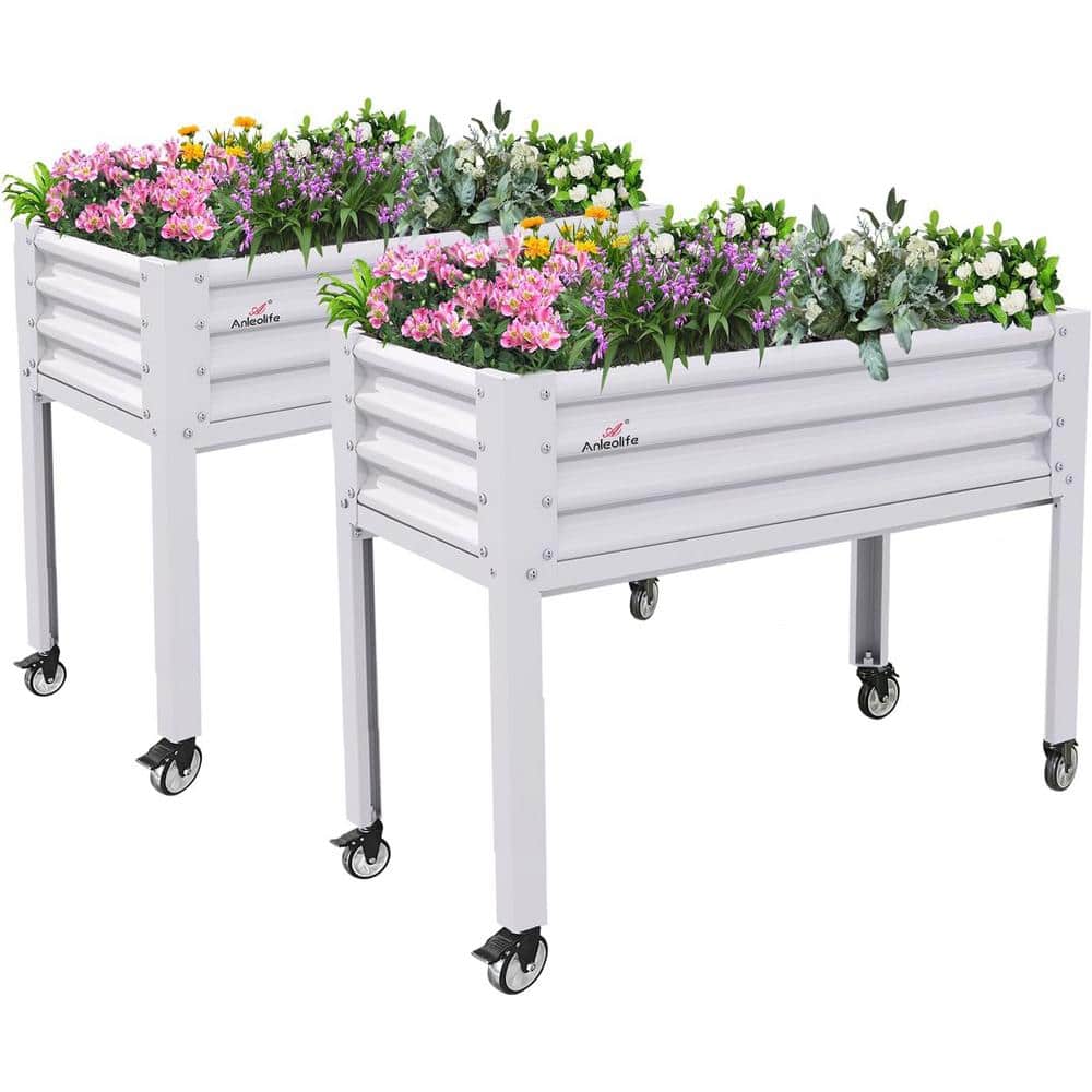 2-Set 48 in. x 24 in. x 35 in. Galvanized Steel Elevated Planter Box Draina