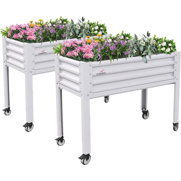 Unbranded 2-Set 48 in. x 24 in. x 35 in. Galvanized Steel Elevated Planter Box Drainage Holes for Backyard, Balcony, Patio Gardens