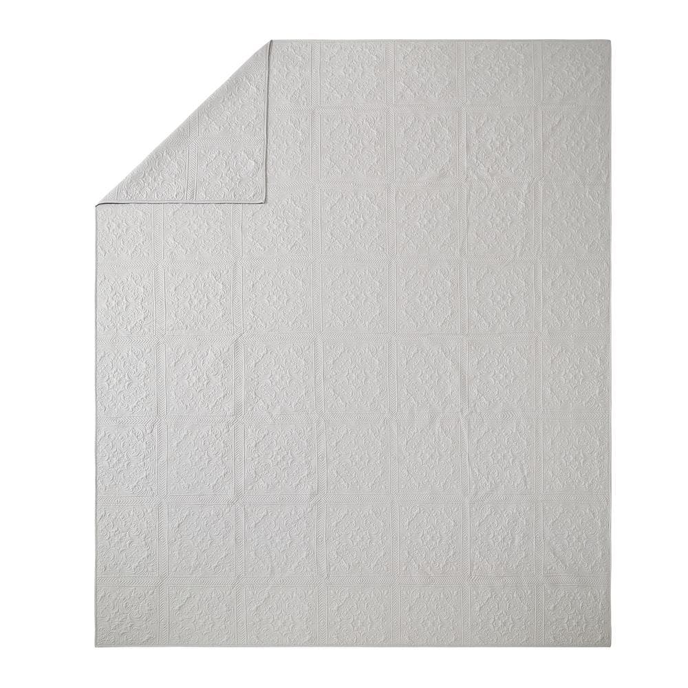 Gray Full Microfiber Bedspread Set with Intricate Stitch Pattern