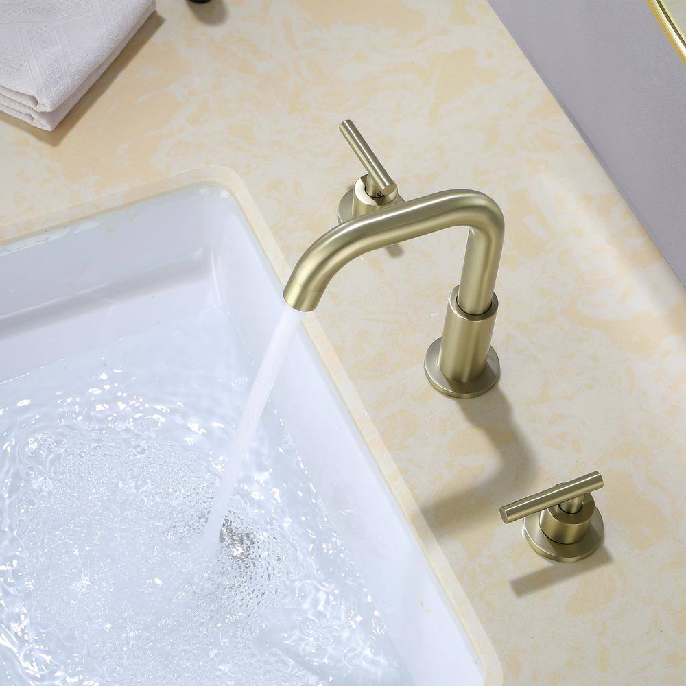 Brushed Gold Solid Brass Widespread Bathroom Faucet