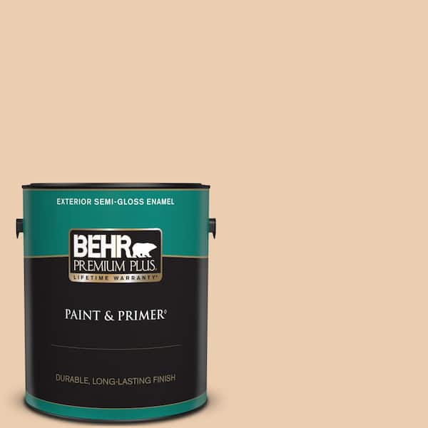 BEHR PREMIUM PLUS 1 gal. #BXC-64 Shortbread Cookie Semi-Gloss Enamel Exterior Paint & Primer