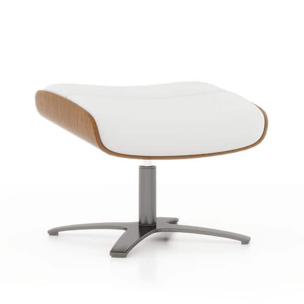 Jovan 20.5 in. Mid-Century Modern Genuine Leather Living Room Footstool Ottoman, Porcelain White