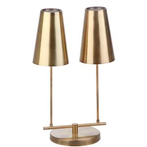 Rianon 22.5 in. Brass Gold Double Table Lamp with Gold Shade