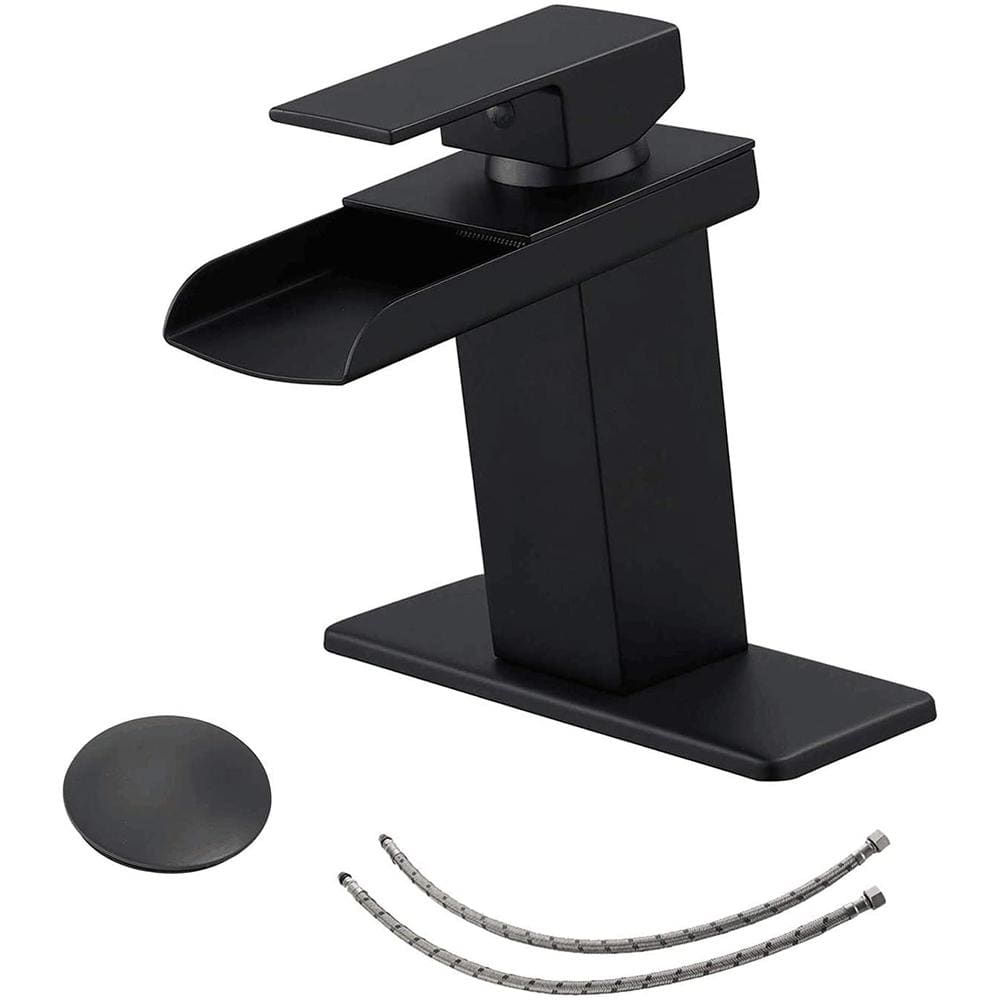 Waterfall Single Hole Single-Handle Low-Arc Bathroom Faucet With Pop-up Dra