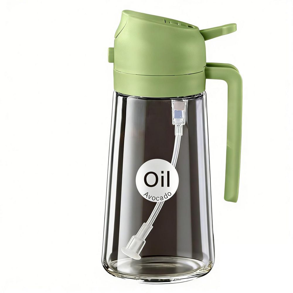 16 oz. Green Glass 2 in 1 Oil Dispenser, Food Grade Premium Spray Bottle with Portion Control for Salad, Frying, BBQ