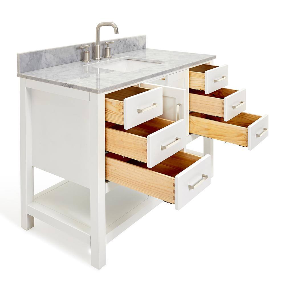 Magnolia 49" White Solid Wood Bathroom Vanity with Marble Top