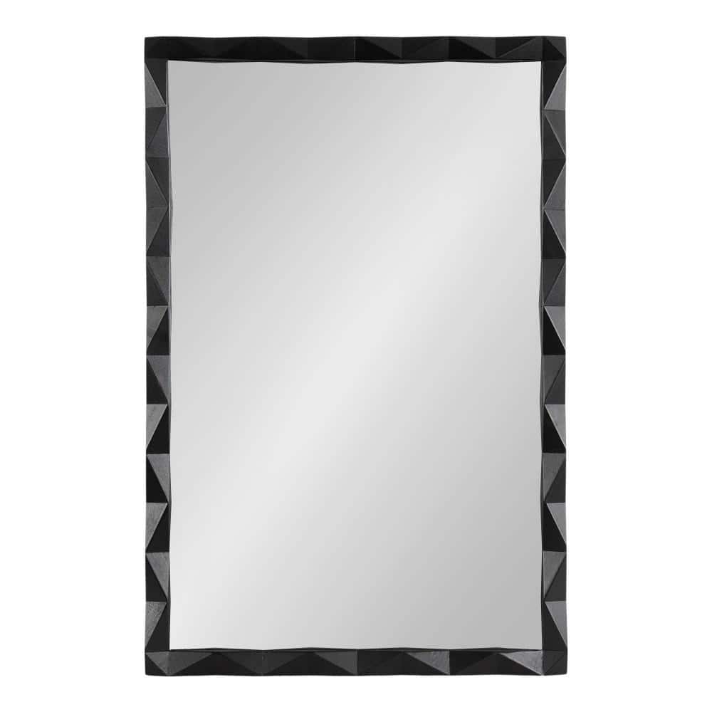 Endicott Black Geometric Faceted Wood Framed Vanity Mirror 24" x 36"