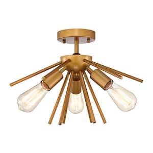 Amalia 11 in. 3-Light Matte Gold Indoor Semi-Flush Mount Light with Light Kit