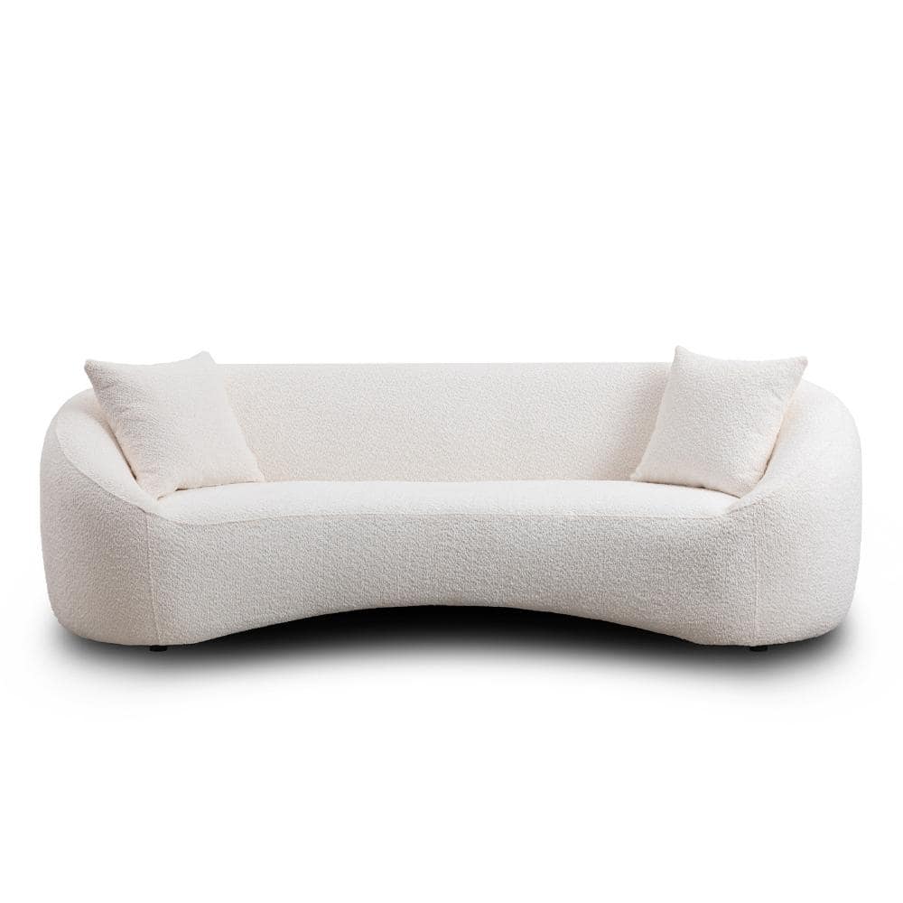 Minimalist Curved 93.31 in. Recessed Arm Boucle Fleece 3-Seater Cloud Couch Sofa with Pillows in White price history on PriceWatchPro
