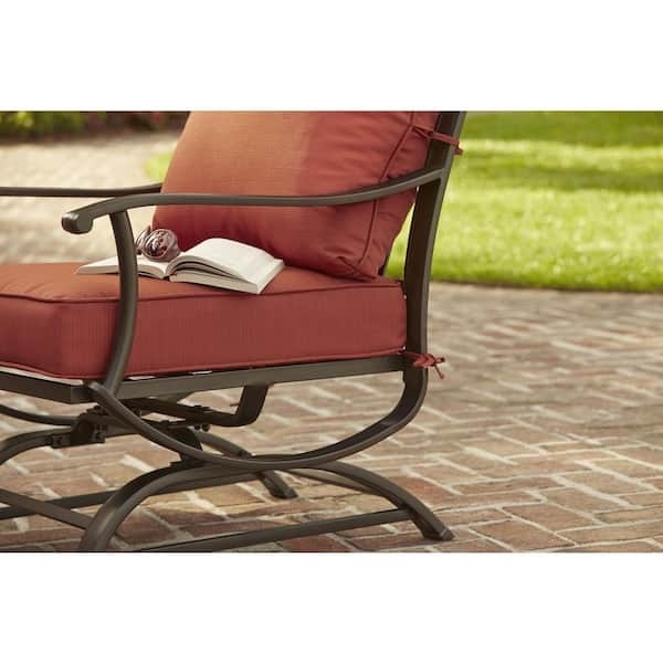 Hampton Bay Redwood Valley 5 Piece Metal Patio Fire Pit Seating Set with Quarry Red Cushions FSS60428RST The Home Depot