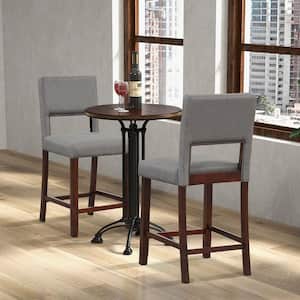 4-Pcs 24.5 in. Grey Linen Fabric Counter Height Bar Stool Set withBack and Rubber Wood Legs