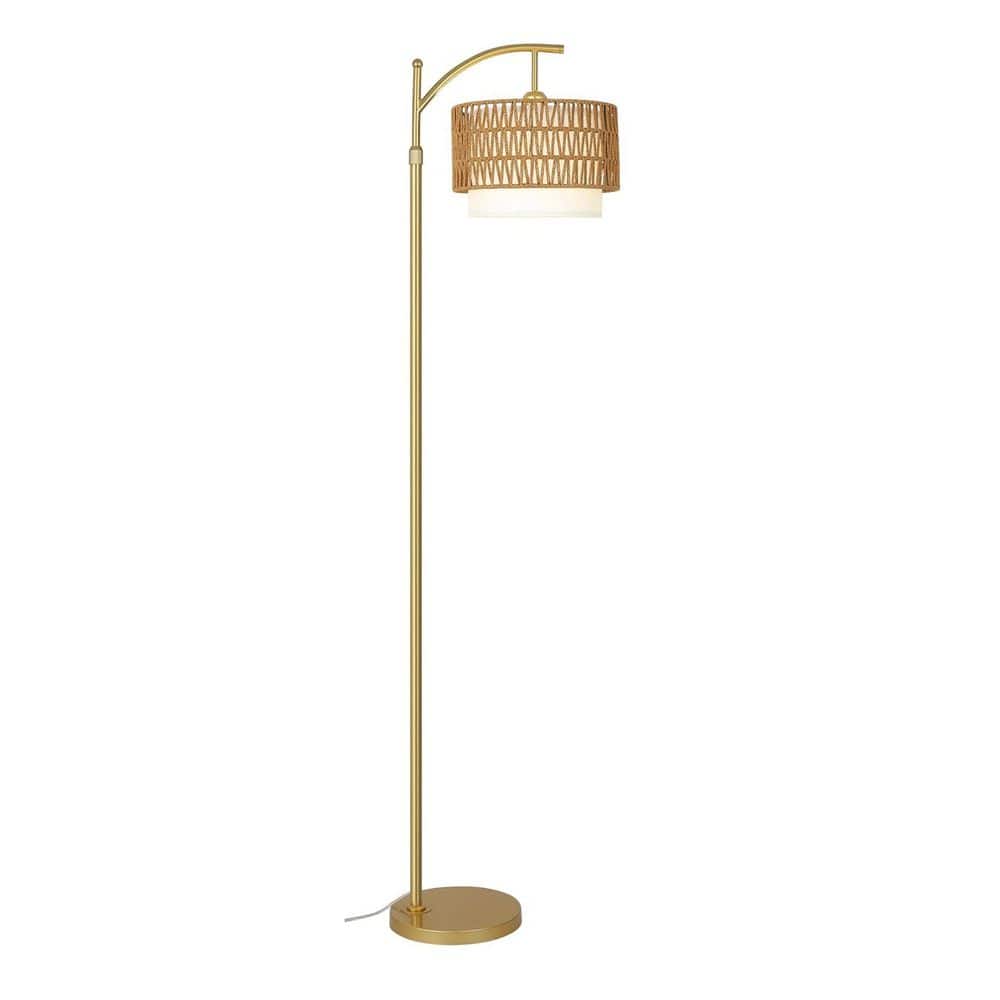 72.8 in. Gold Modern Boho 1-Light Smart Dimmable Arc Floor Lamp for Living Room with Rattan Fabric Drum Shade price history on PriceWatchPro