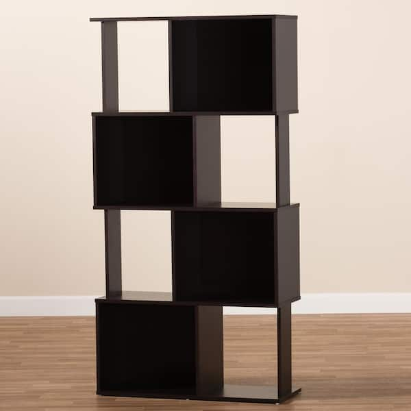 Baxton Studio Riva Dark Brown Geometric Bookshelf 159 9866 HD