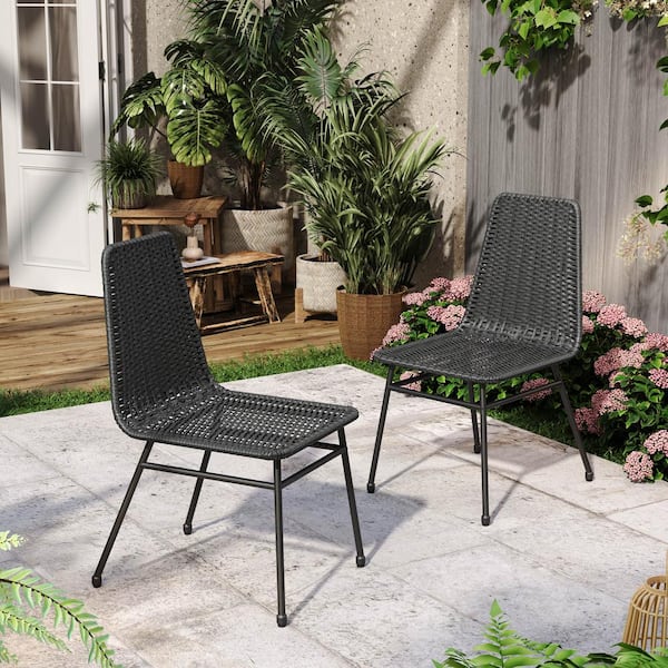 CHRISTOPHER KNIGHT HOME Nastans PE Wicker Dining Chair, Metal Base, Black, Set of 2